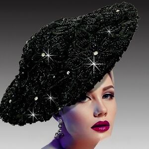 Exquisite Black Couture Jeweled Rhinestone Embellished Fascinator Hat NWT